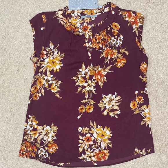 Daniel Rainn Burgundy Floral Blouse | Size PXS | NWT - Picture 7 of 13